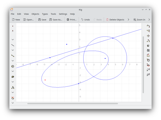 Screenshot of Kig with some geormetric figures displayed