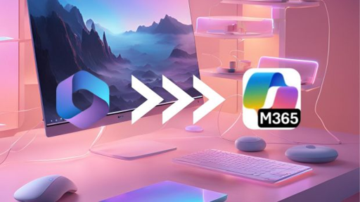 Il logo di Copilot che va verso quello di Office 365