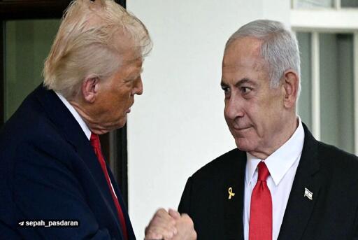 two war criminals, Netanyahu and Trump shaking hand in friendship